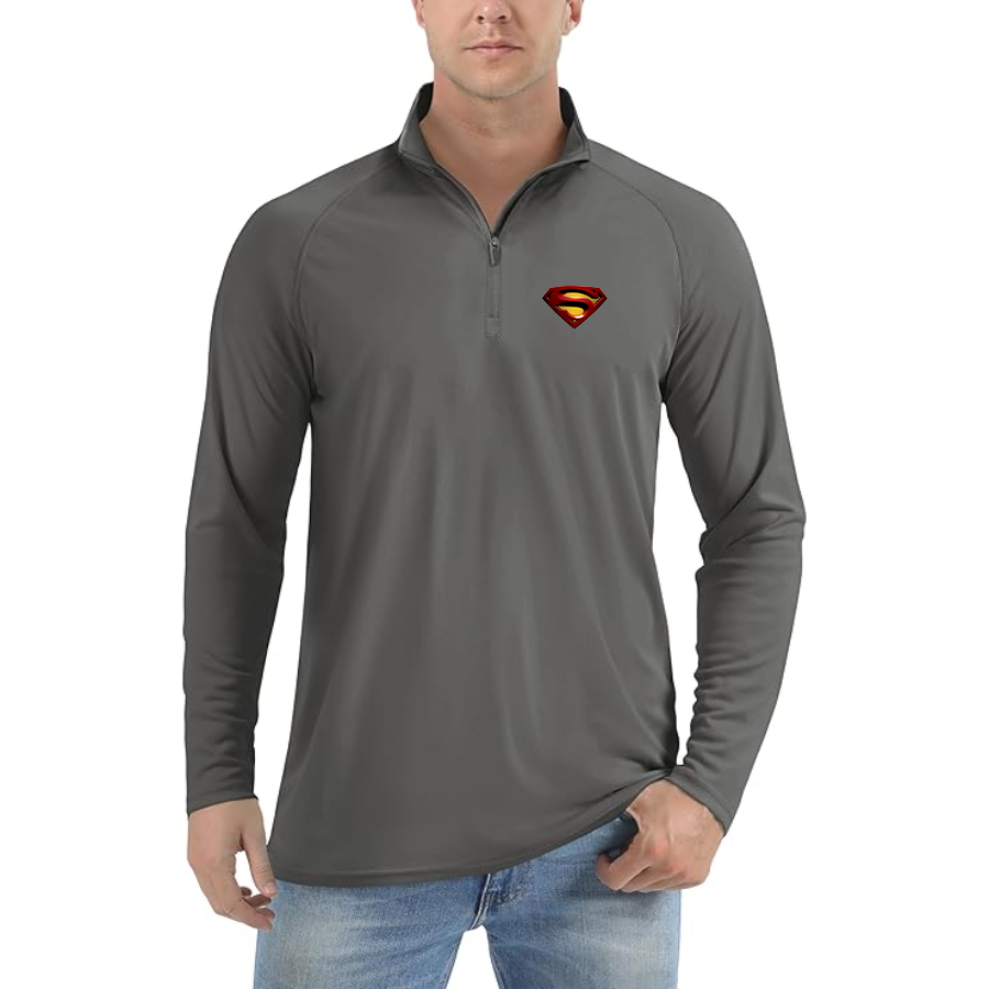Men’s Superman Superhero -  Lightweight Quarter-Zip Athletic Shirt – Long Sleeve Polyester Wear