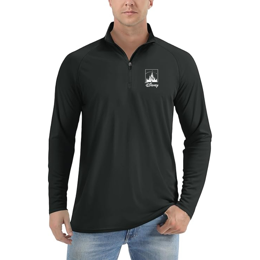 Men’s Walt Disney Cartoon -  Lightweight Quarter-Zip Athletic Shirt – Long Sleeve Polyester Wear
