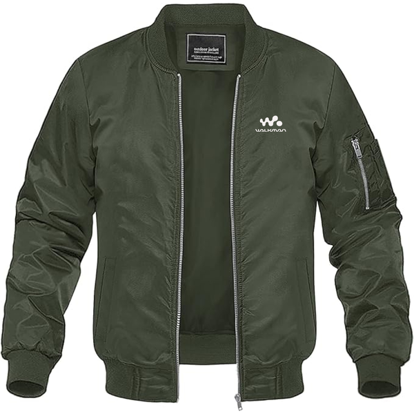 Men's Walkman Logo Lightweight Bomber Jacket Windbreaker Softshell Varsity Jacket Coat