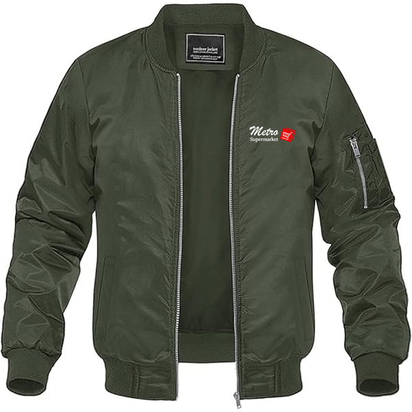 Men's Metro Supermarket Logo Lightweight Bomber Jacket Windbreaker Softshell Varsity Jacket Coat