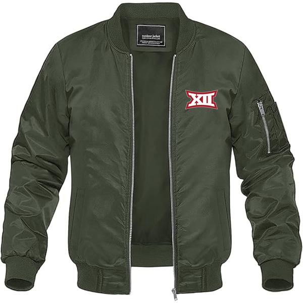 Men's  Big 12 Conference Lightweight Bomber Jacket Windbreaker Softshell Varsity Jacket Coat