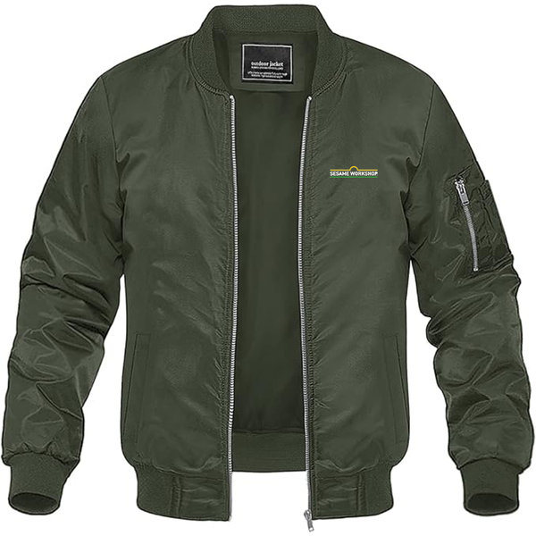 Men's Sesame Workshop Logo  Lightweight Bomber Jacket Windbreaker Softshell Varsity Jacket Coat