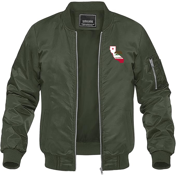 Men's California Bear Map Lightweight Bomber Jacket Windbreaker Softshell Varsity Jacket Coat