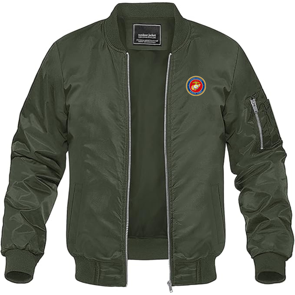Men's USMC Emblem Lightweight Bomber Jacket Windbreaker Softshell Varsity Jacket Coat