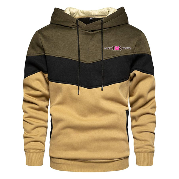 Men's Baskin-Rоbbins   Novelty Color Block Pullover Fleece Hoodie Long Sleeve Casual