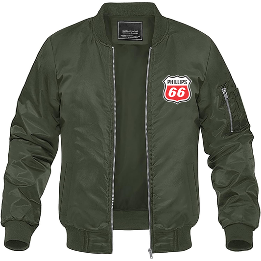 Men's Phillips 66 Gas Station Lightweight Bomber Jacket Windbreaker Softshell Varsity Jacket Coat