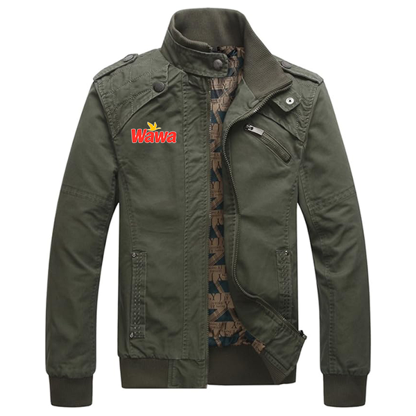 Men's  Wawa Gas Station Dwar Casual Washed Cotton Military Outdoor Jackets with Shoulder Straps