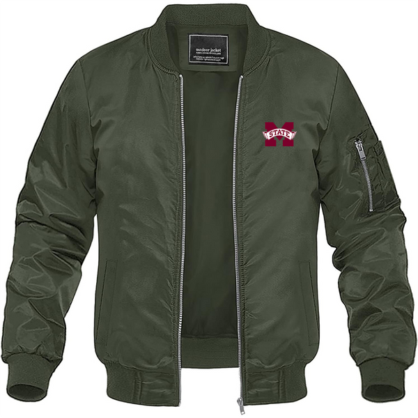 Men's Mississippi State Bulldogs Logo Lightweight Bomber Jacket Windbreaker Softshell Varsity Jacket Coat