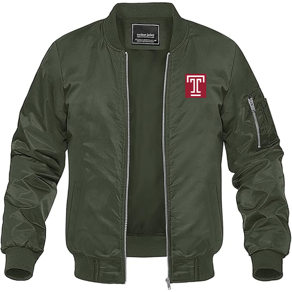 Men's Temple Owls Lightweight Bomber Jacket Windbreaker Softshell Varsity Jacket Coat