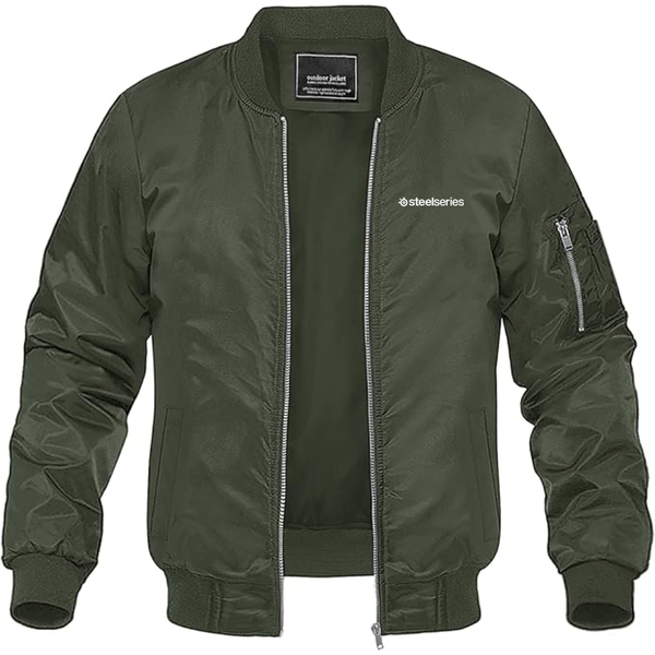 Men's Steelseries Logo Lightweight Bomber Jacket Windbreaker Softshell Varsity Jacket Coat