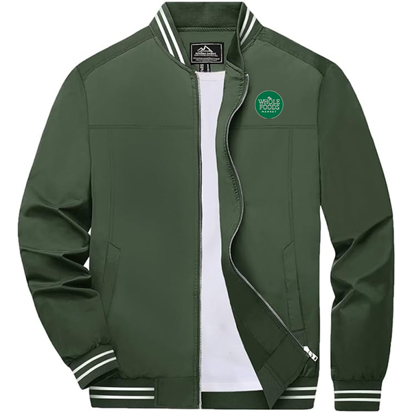 Men's  Whole Foods Market Lightweight Zip-Up Bomber Jacket  Ribbed Collar and Cuffs Outerwear