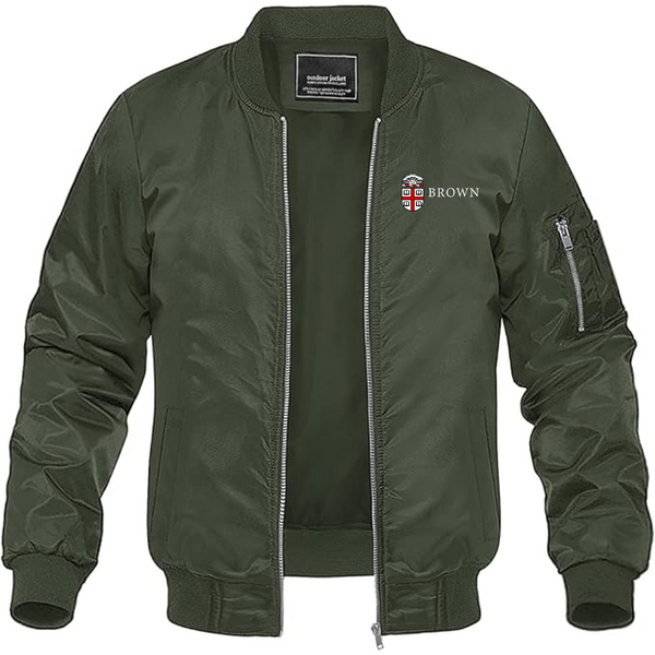 Men's Brown University Lightweight Bomber Jacket Windbreaker Softshell Varsity Jacket Coat