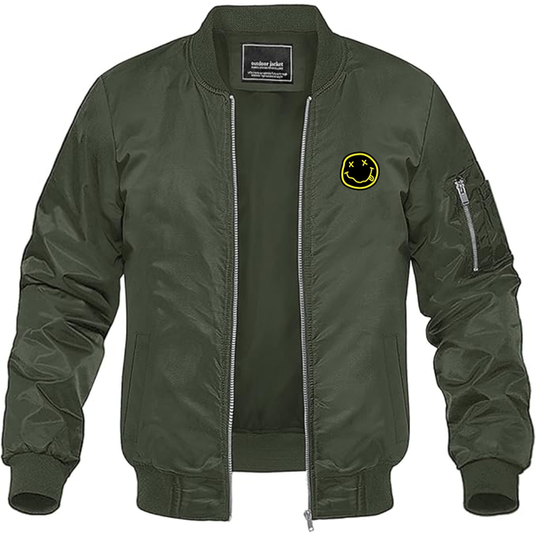 Men's Nirvana Yellow and Black Face Lightweight Bomber Jacket Windbreaker Softshell Varsity Jacket Coat