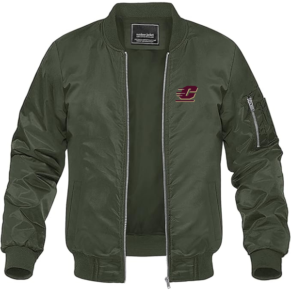 Men's Central Michigan Chippewas  Lightweight Bomber Jacket Windbreaker Softshell Varsity Jacket Coat