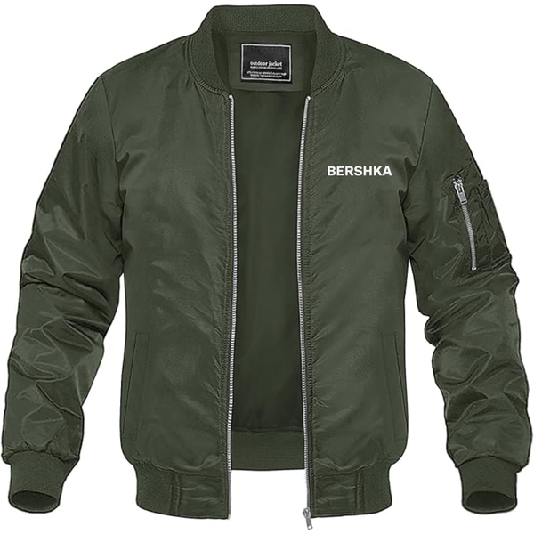 Men's Bershka Logo Lightweight Bomber Jacket Windbreaker Softshell Varsity Jacket Coat