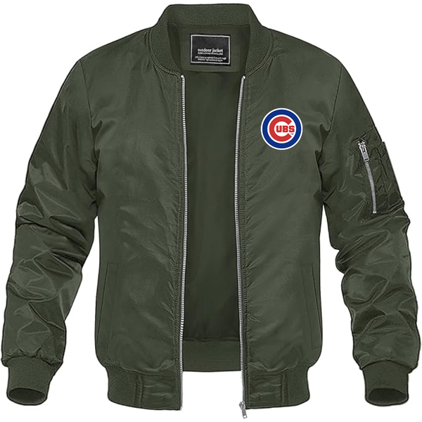Men's Chicago Cubs Logo Lightweight Bomber Jacket Windbreaker Softshell Varsity Jacket Coat