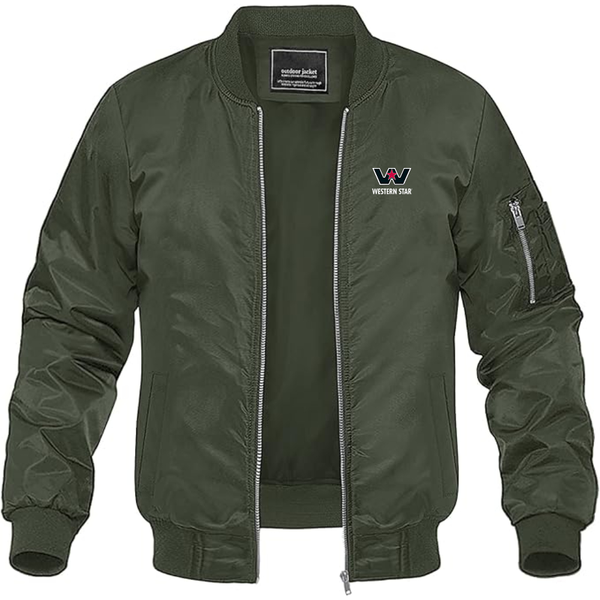 Men's Western Star Logo Lightweight Bomber Jacket Windbreaker Softshell Varsity Jacket Coat