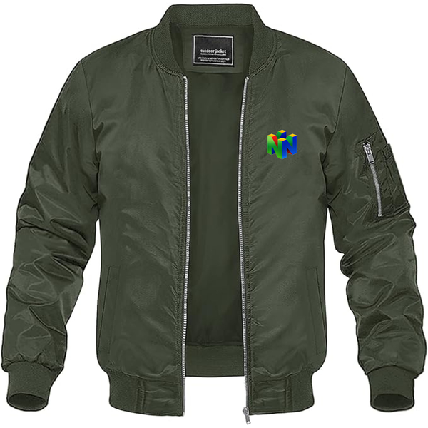 Men's Nintendo N64   Logo Lightweight Bomber Jacket Windbreaker Softshell Varsity Jacket Coat