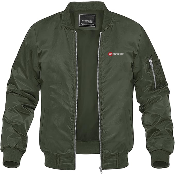 Men's Glasseslit Logo Lightweight Bomber Jacket Windbreaker Softshell Varsity Jacket Coat