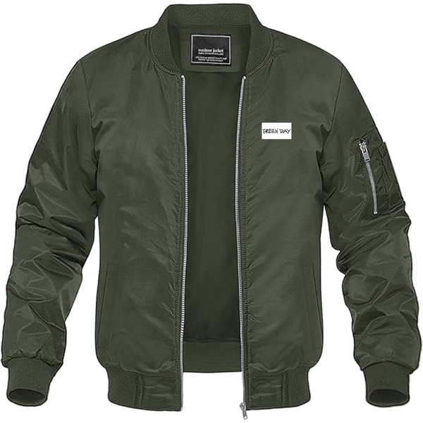 Men's Green Day Logo Lightweight Bomber Jacket Windbreaker Softshell Varsity Jacket Coat