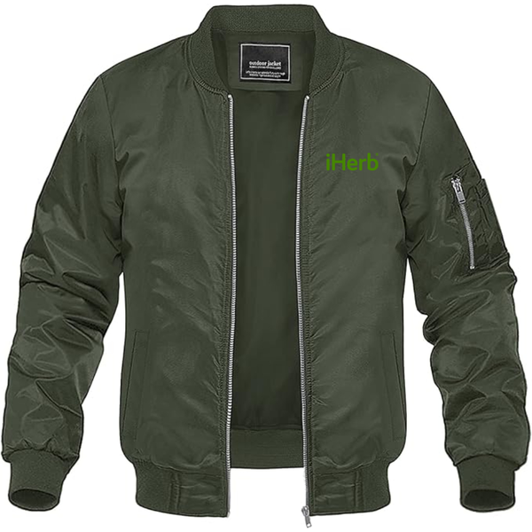 Men's iHerb Logo Lightweight Bomber Jacket Windbreaker Softshell Varsity Jacket Coat