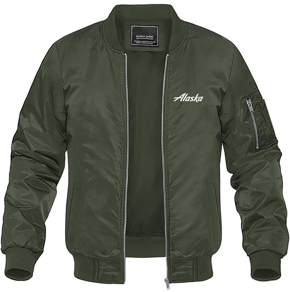 Men's Alaska Airline Lightweight Bomber Jacket Windbreaker Softshell Varsity Jacket Coat