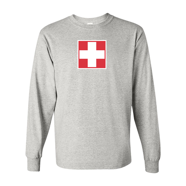 Men's Switzerland National Football Soccer Team Gildan Heavy Cotton Long Sleeve T-Shirt
