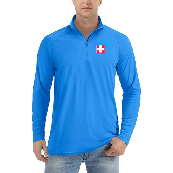 Men's  Switzerland National Football Soccer Team Lightweight Quarter-Zip Athletic Shirt Long Sleeve Western Carolina Catamounts