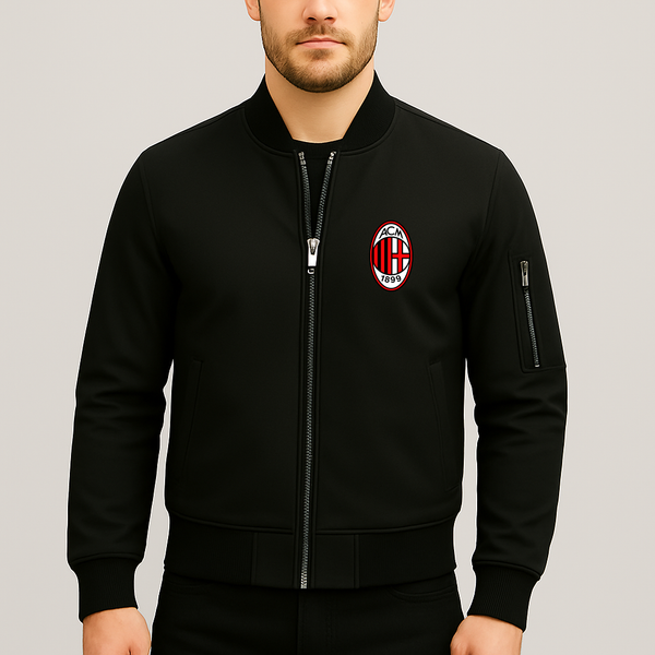 Men’s AC Milan Soccer Lightweight Bomber Jacket Windbreaker Softshell Varsity Jacket Coat
