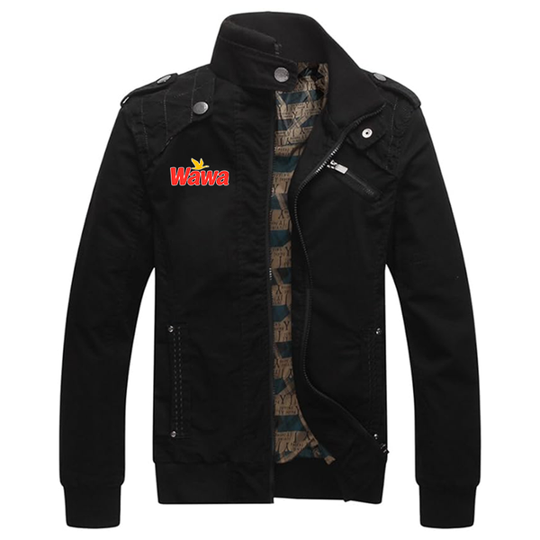 Men's  Wawa Gas Station Dwar Casual Washed Cotton Military Outdoor Jackets with Shoulder Straps