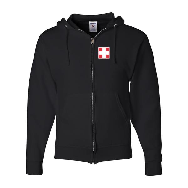 Men's Switzerland National Football Soccer Team JERZEES NuBlend Full-Zip Hooded Sweatshirt