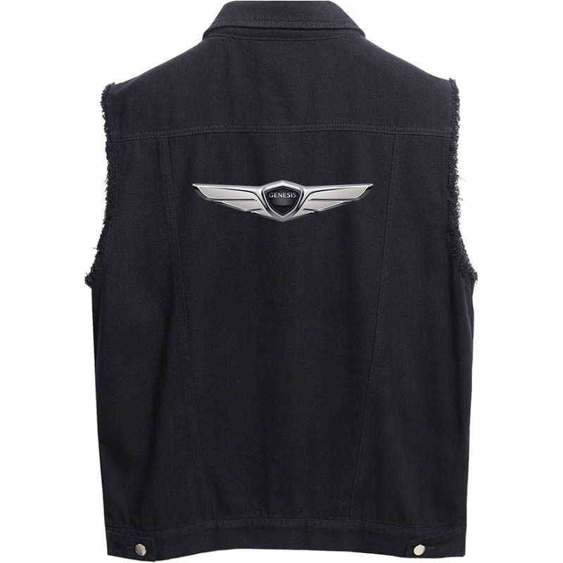 Men's  Genesis Car Sleeveless Distressed Denim Vest Rugged Black Jean Jacket