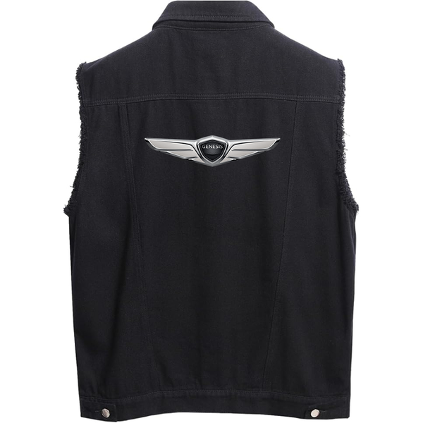 Men's  Genesis Car Sleeveless Distressed Denim Vest Rugged Black Jean Jacket
