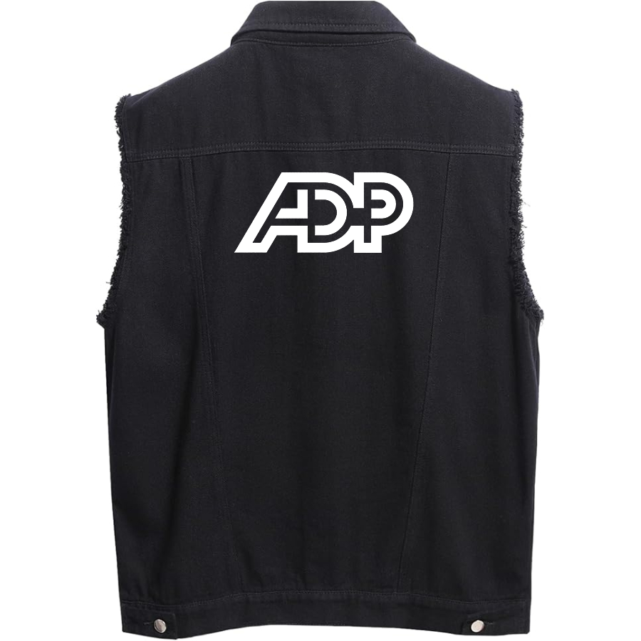 Men's ADP Sleeveless Distressed Denim Vest Rugged Black Jean Jacket