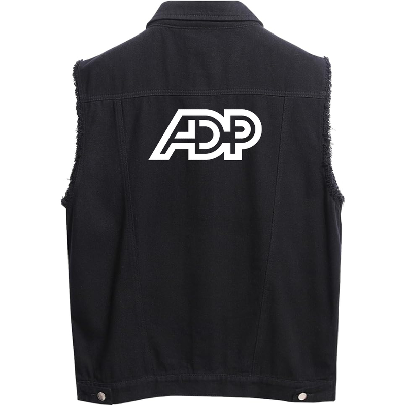 Men's ADP Sleeveless Distressed Denim Vest Rugged Black Jean Jacket