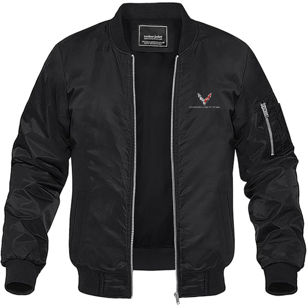 Men's Corvette Logo Lightweight Bomber Jacket Windbreaker Softshell Varsity Jacket Coat