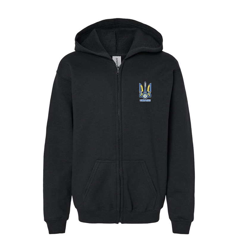 Gildan Heavy Blend Youth Ukraine National Football Soccer Team Full Zip Hooded Sweatshirt