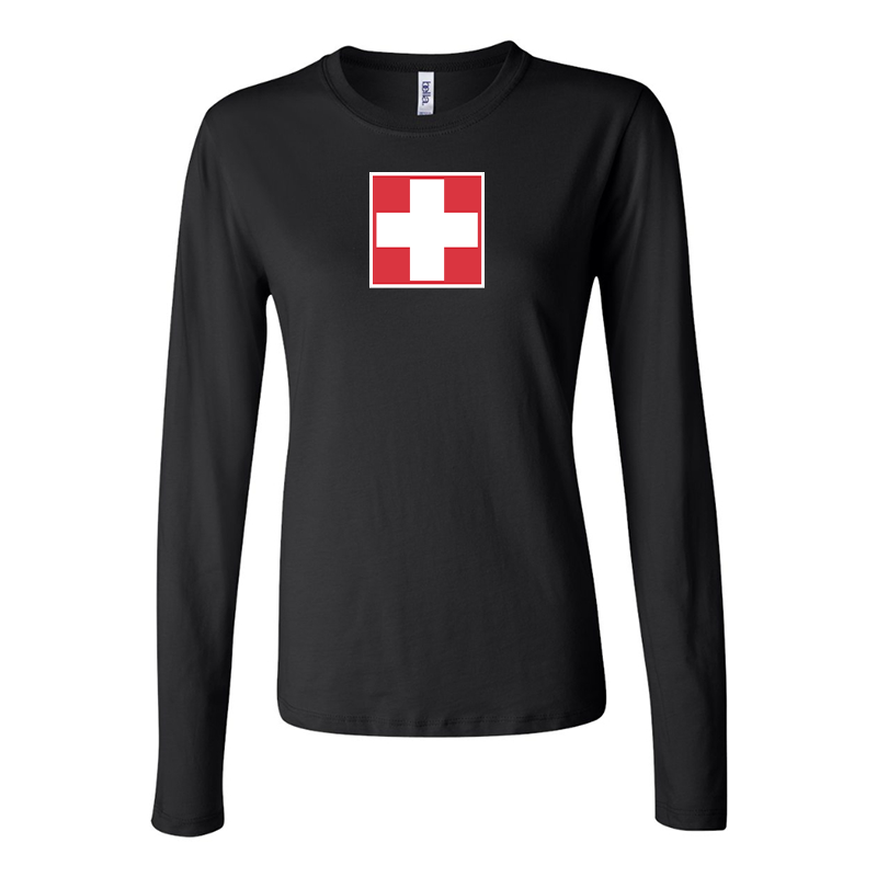 BELLA CANVAS Women’s Switzerland National Football Soccer Team Jersey Long Sleeve Tee