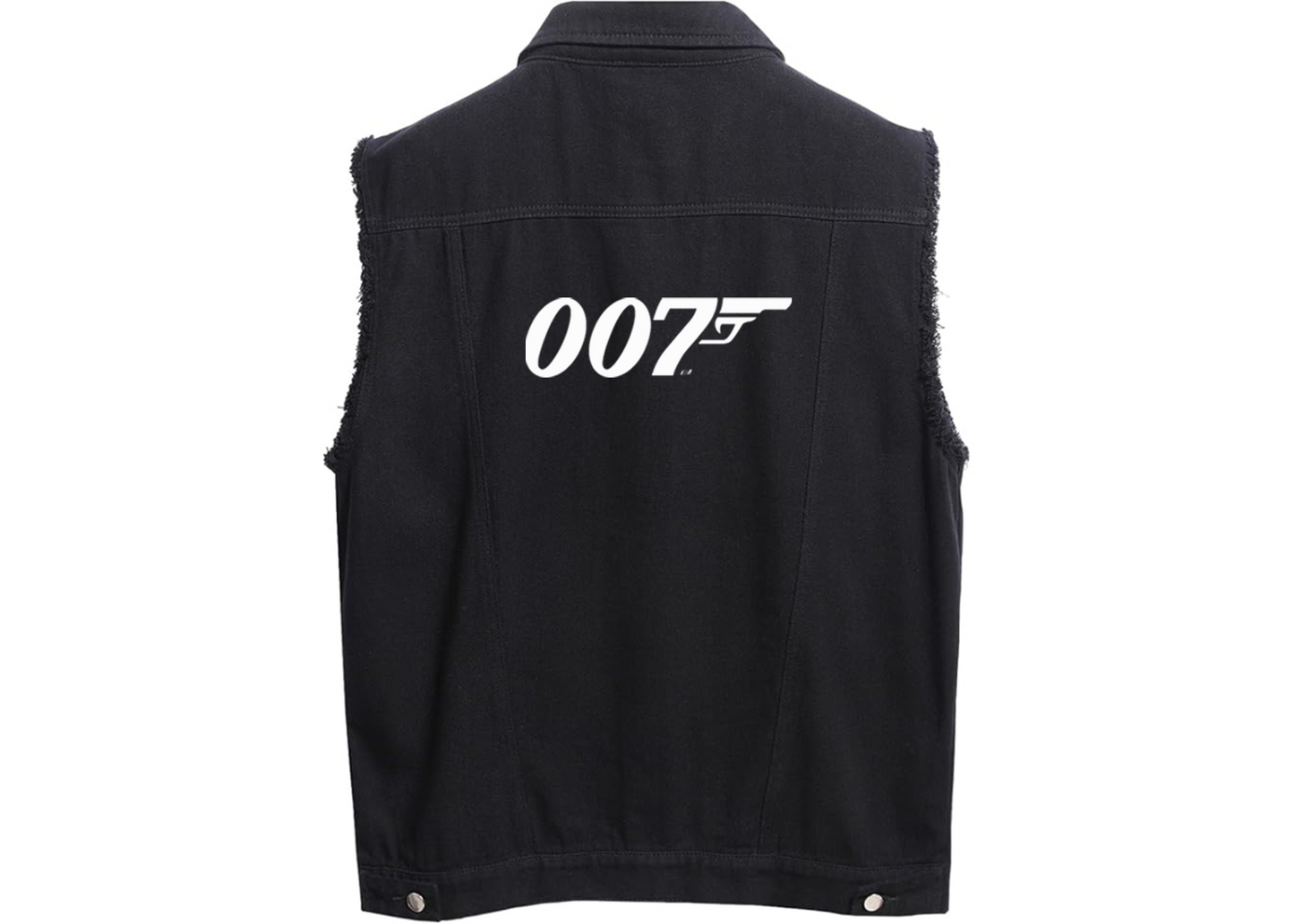 Men’s  007 James Bond Movie - Sleeveless Distressed Denim Vest – Rugged Black Jean Jacket