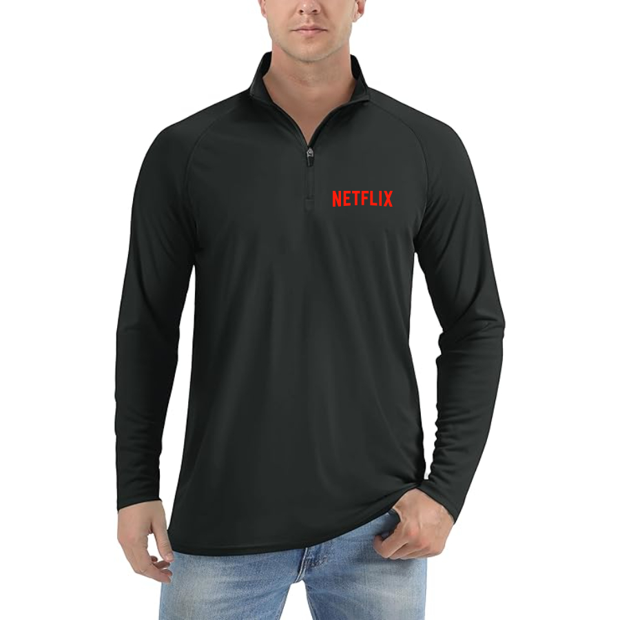 Men’s Netflix Movie Show -  Lightweight Quarter-Zip Athletic Shirt – Long Sleeve Polyester Wear