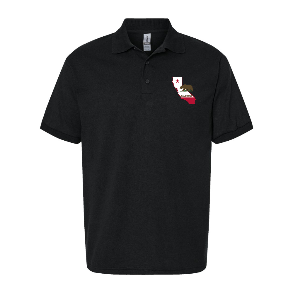 Men's California Bear Map Dry Blend Jersey Polo - Black