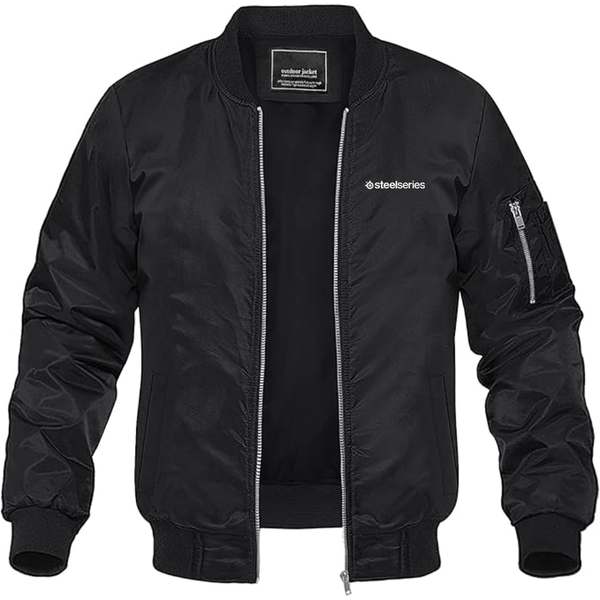 Men's Steelseries Logo Lightweight Bomber Jacket Windbreaker Softshell Varsity Jacket Coat