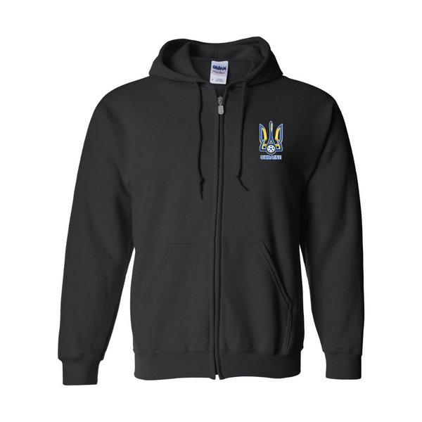 Men's Ukraine National Football Soccer Team Gildan  Heavy Blend Full Zip Hooded Sweatshirt