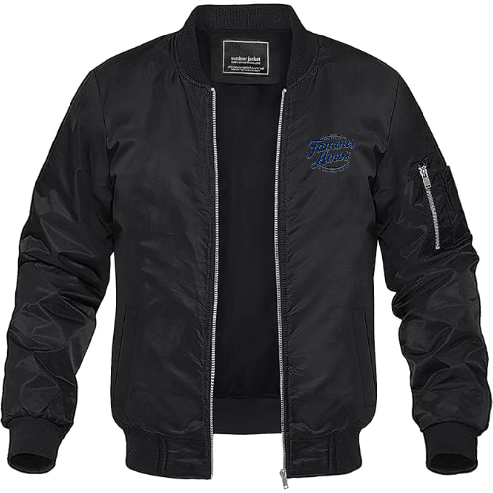 Men's Famous Amos Logo Lightweight Bomber Jacket Windbreaker Softshell Varsity Jacket Coat