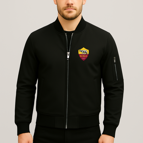 Men's AS Roma FC Lightweight Bomber Jacket Windbreaker Softshell Varsity Jacket Coat