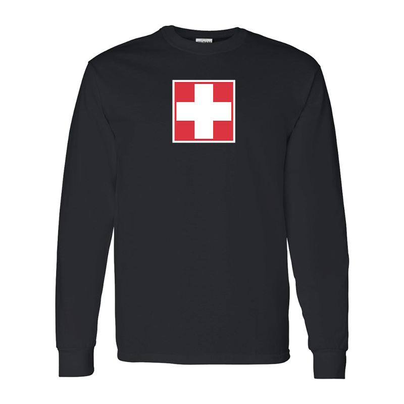 Men's Switzerland National Football Soccer Team Gildan Heavy Cotton Long Sleeve T-Shirt