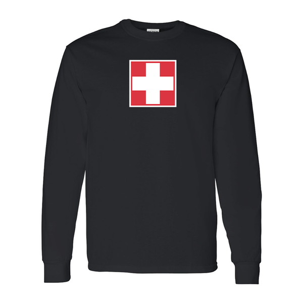 Men's Switzerland National Football Soccer Team Gildan Heavy Cotton Long Sleeve T-Shirt