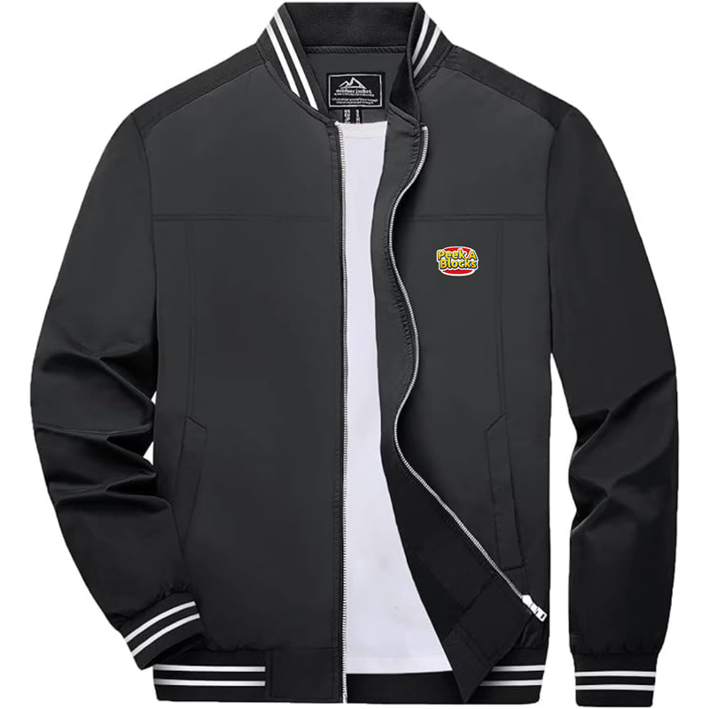 Men's  Peek A Blocks Lightweight Zip-Up Bomber Jacket with Ribbed Collar and Cuffs Versatile Casual Outerwear