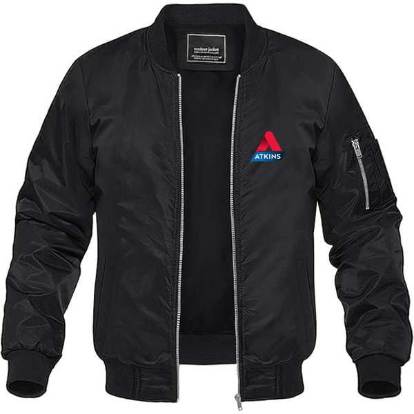 Men's Atkins Logo Lightweight Bomber Jacket Windbreaker Softshell Varsity Jacket Coat