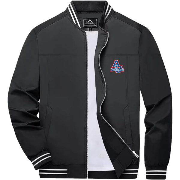 Men's  American Eagles Lightweight Zip-Up Bomber Jacket with Ribbed Collar and Cuffs Versatile Casual Outerwear